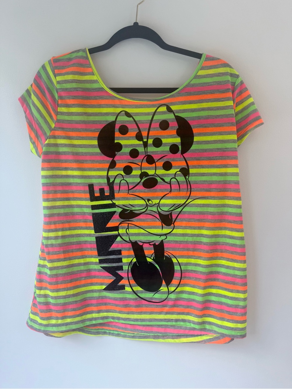 Disney Minnie neon stripe glitter top new Large